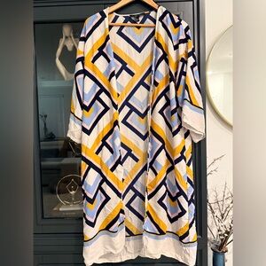 Forever 21 Geometric Patterned Kimono - Blue, Yellow, White